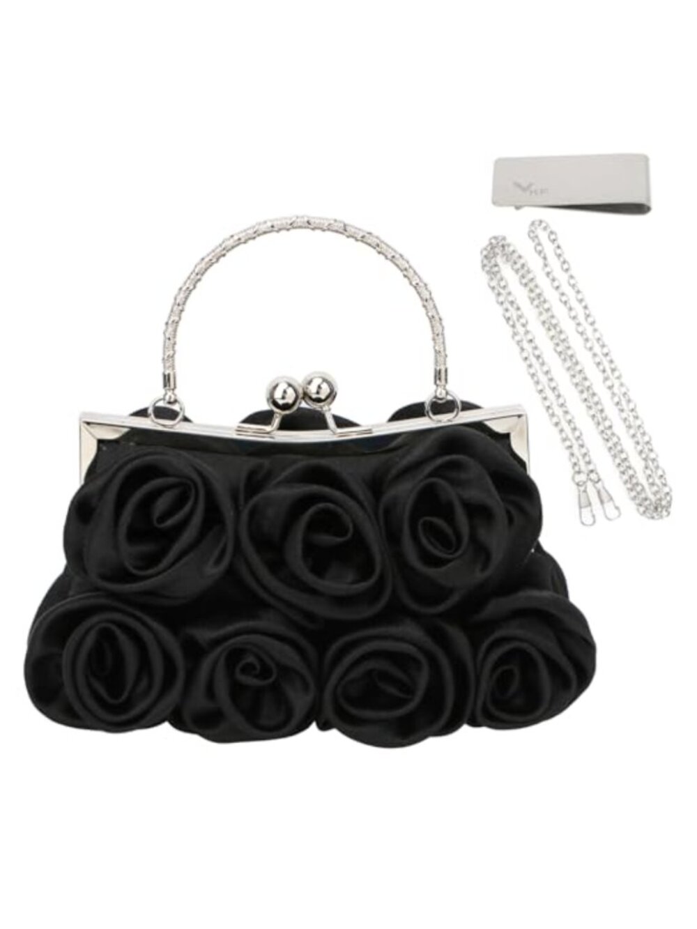 Satin Evening Clutch with Detachable Strap & Money Clip
